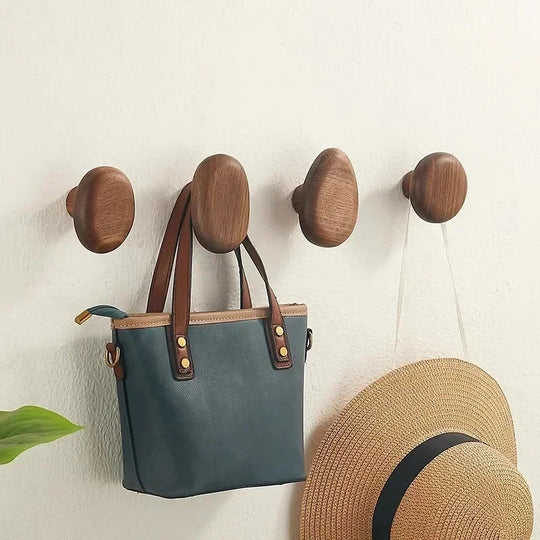Wooden Wall Hooks Set Round Shape Wall Mounted Coat Hooks