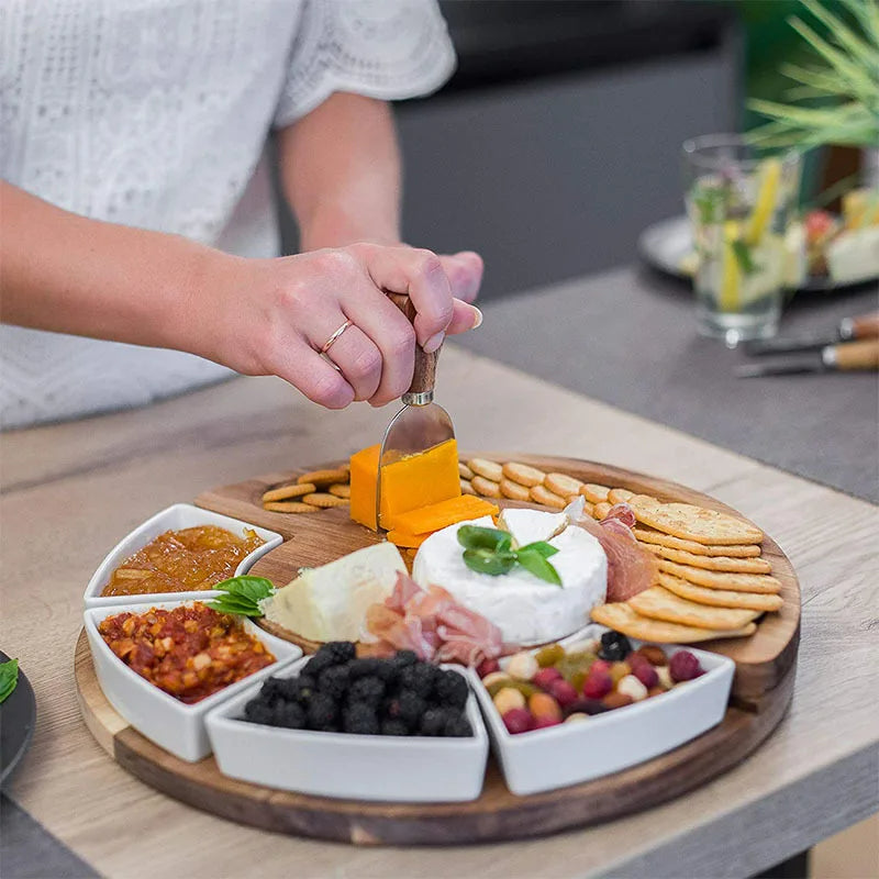 Wooden Cheese Board Set with Knives Serving Platter Tray