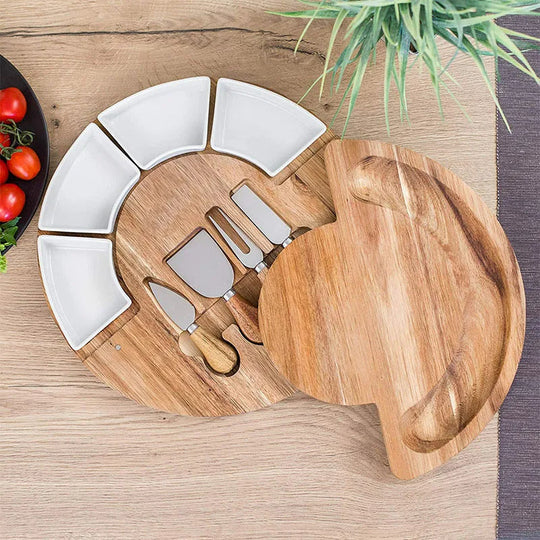 Wooden Cheese Board Set with Knives Serving Platter Tray