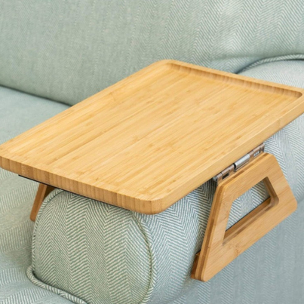 Kedro | Adjustable Bamboo Clip-On Sofa Arm Tray Table for Snacks, Drinks and Laptop Use
