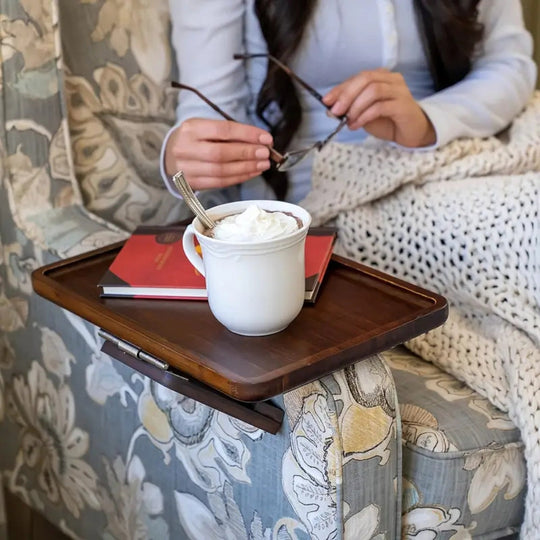 Kedro | Adjustable Bamboo Clip-On Sofa Arm Tray Table for Snacks, Drinks and Laptop Use