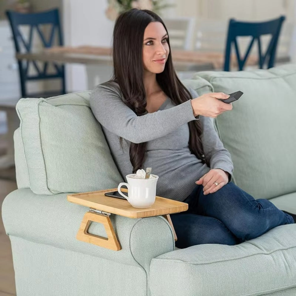 Kedro | Adjustable Bamboo Clip-On Sofa Arm Tray Table for Snacks, Drinks and Laptop Use