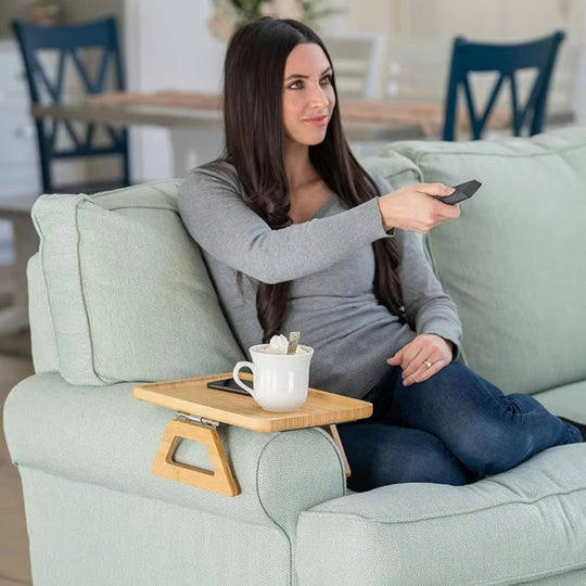 Kedro | Adjustable Bamboo Clip-On Sofa Arm Tray Table for Snacks, Drinks and Laptop Use