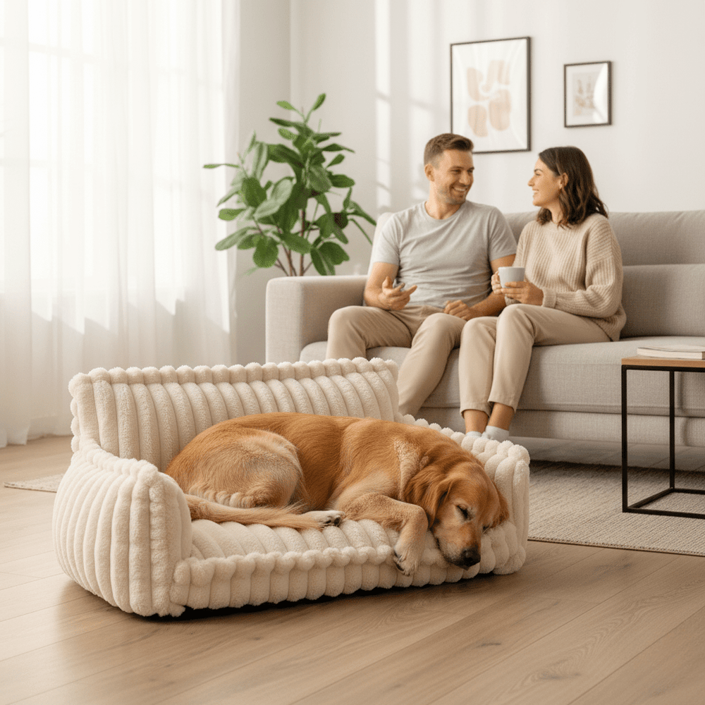 Orthopedic Dog Sofa Bed | Plush Memory Foam with Raised Headrest