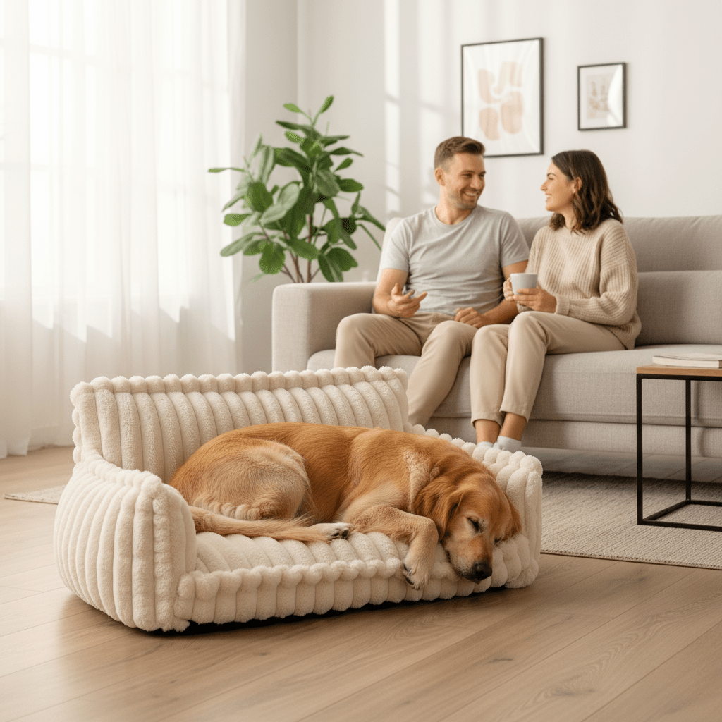 Orthopedic Dog Sofa Bed | Plush Memory Foam with Raised Headrest