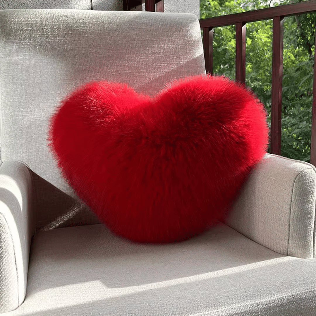Heart Shaped Faux Fur Pillow | Soft Plush Decorative Cushion