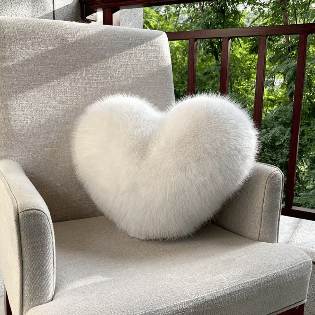 Heart Shaped Faux Fur Pillow | Soft Plush Decorative Cushion