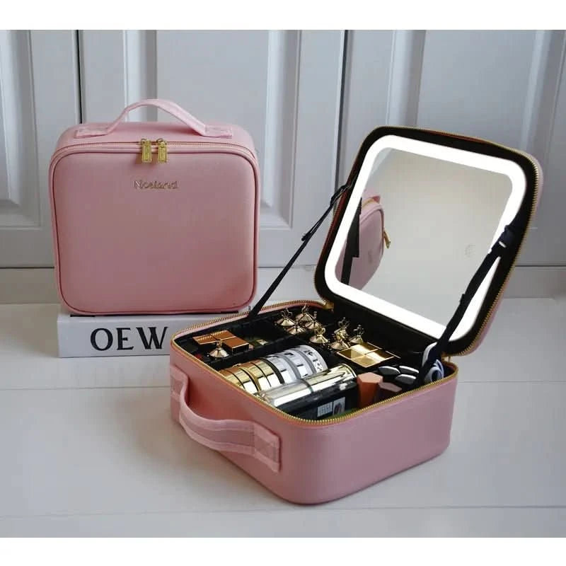 Portable Makeup Case | LED Mirror and Organized Storage