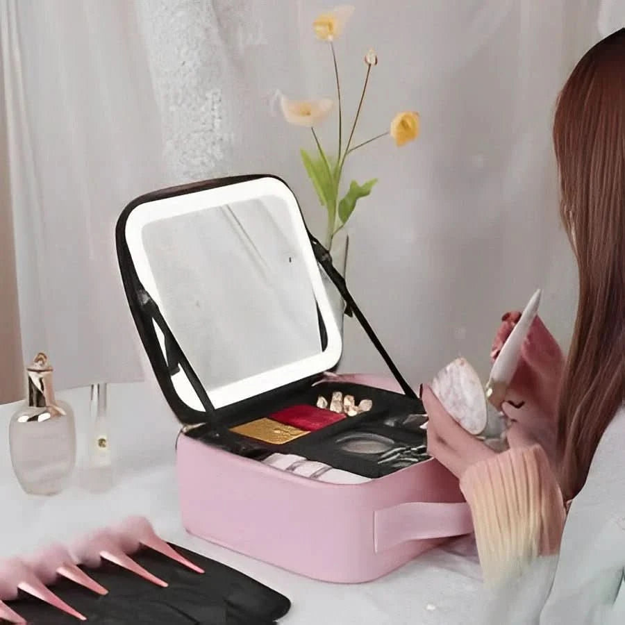 Portable Makeup Case | LED Mirror and Organized Storage