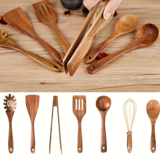 Wooden Kitchen Utensil Set 7 Piece Cooking Spoon Tool Set