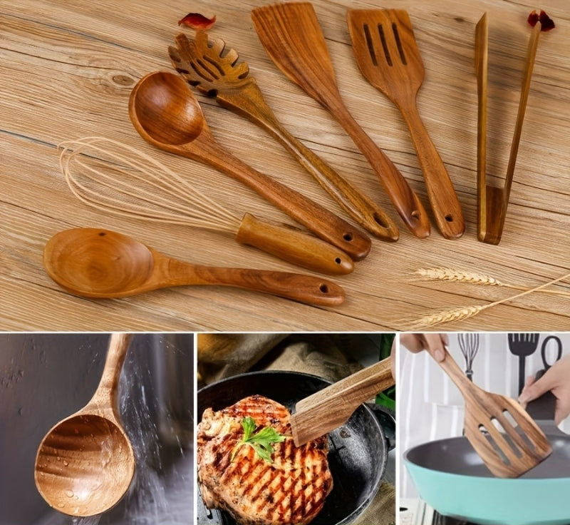 Wooden Kitchen Utensil Set 7 Piece Cooking Spoon Tool Set