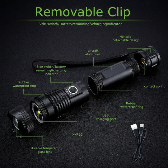 Flashlight Rechargeable LED Tactical Aluminum Zoom Torch