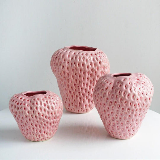 Strawberry Ceramic Decorative Vase For Flowers And Table Decor
