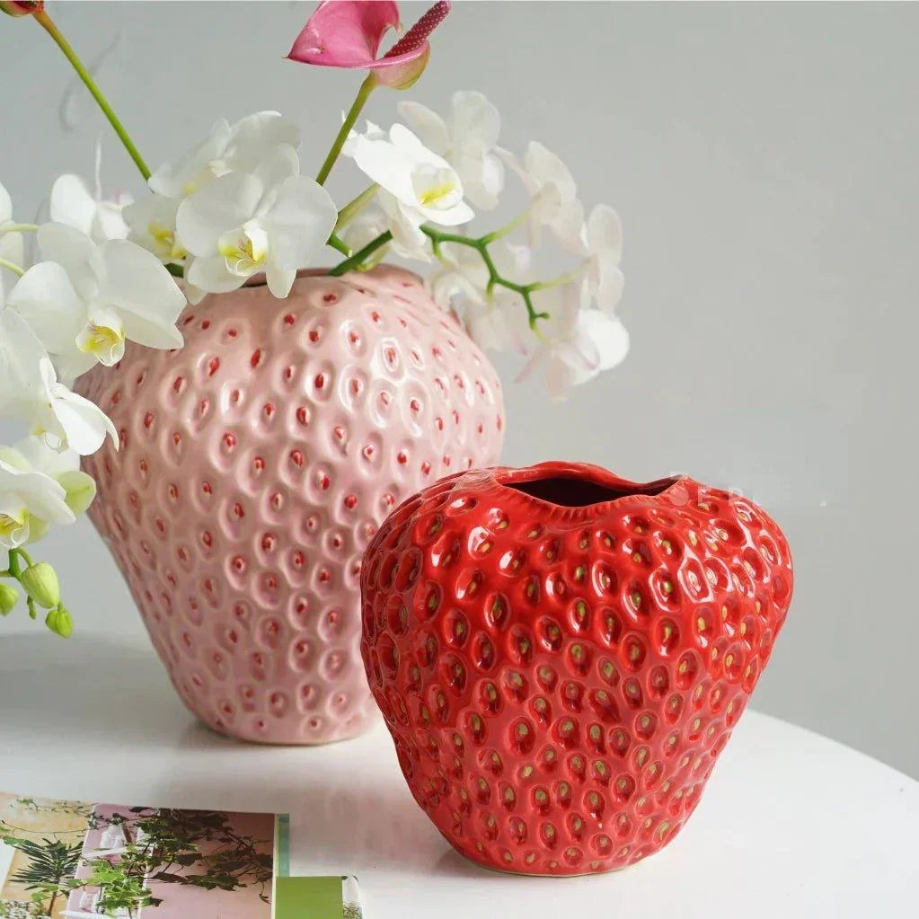 Strawberry Ceramic Decorative Vase For Flowers And Table Decor
