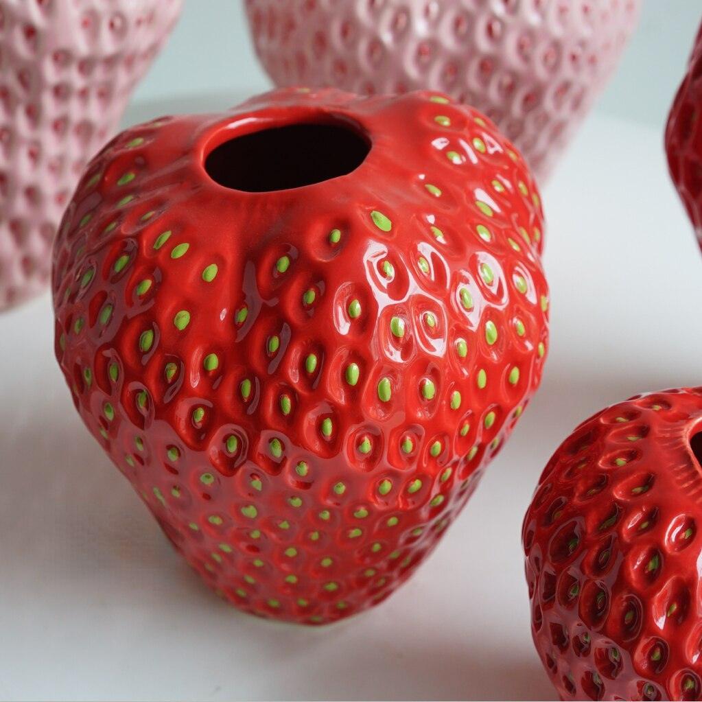 Strawberry Ceramic Decorative Vase For Flowers And Table Decor