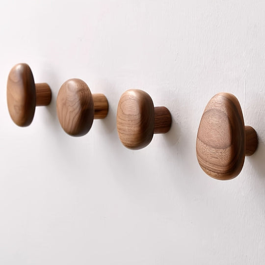 Wooden Wall Hooks Set Round Shape Wall Mounted Coat Hooks