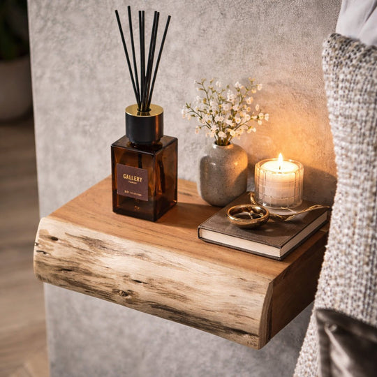 Wall-Mounted Acacia Wood Bedside Shelf