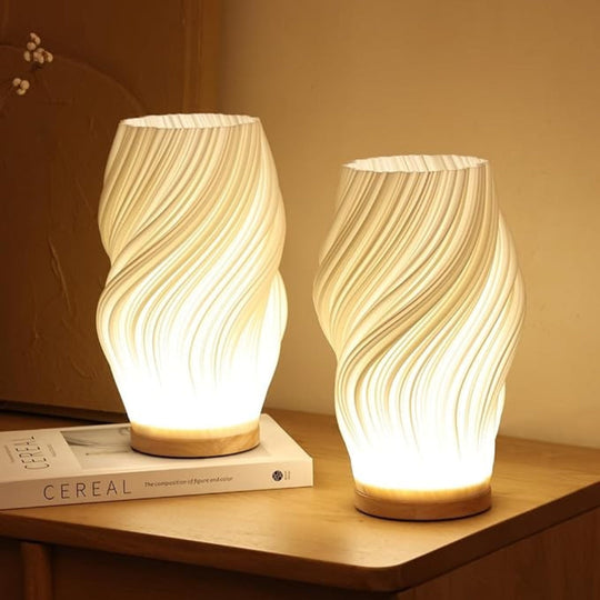Table Lamp Modern Wave USB Dimmable Wood Base LED Light